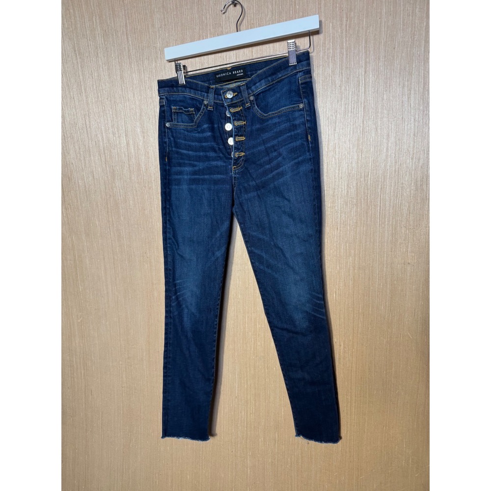 Veronica Beard Jeans Womens 28 Dark Wash High Rise Button Fly Skinny Raw Hem USA